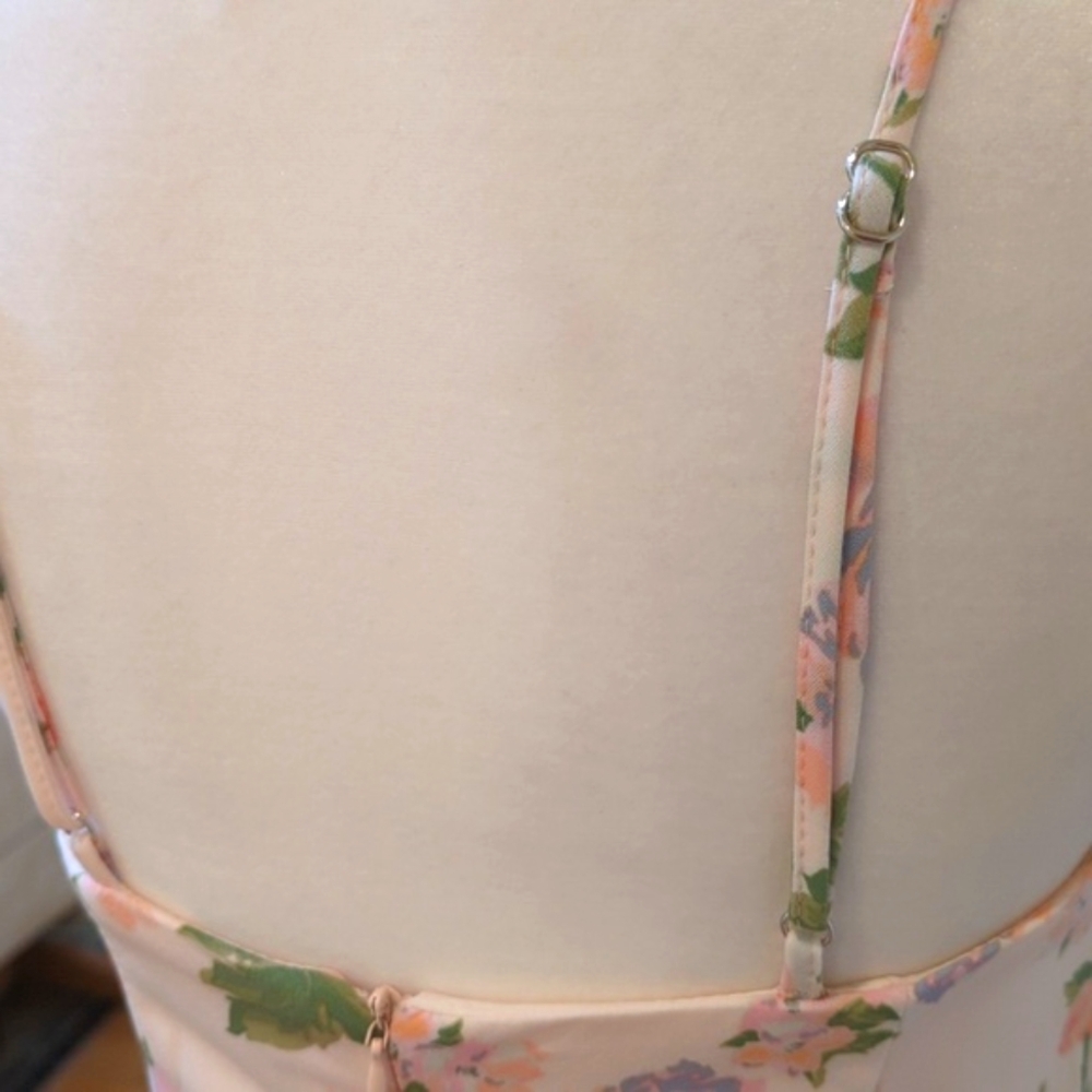 Zara Corset Style Spaghetti Strap Cream Floral Mini Dress Size Medium - Picture 10 of 12